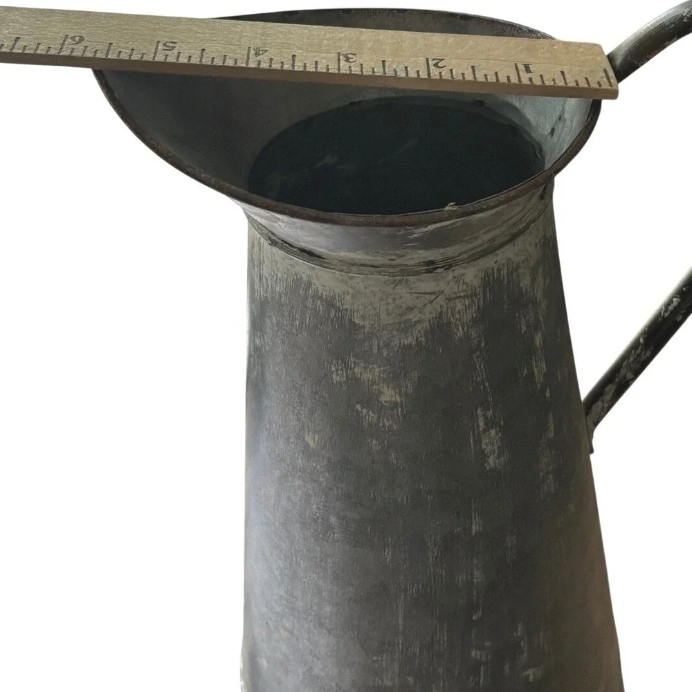 Rustic Distressed Metal Decorative Pitcher Farmhouse Tall Jug Vase 11
